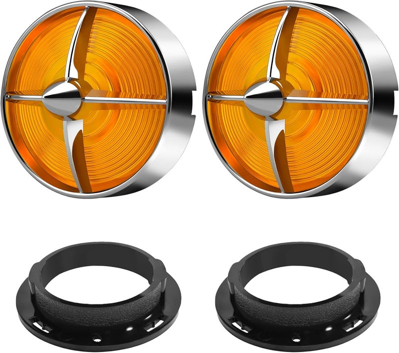 FATECIM 3 1/4" Turn Signal Light Covers Turbine Replacement Amber Lenses Screw-in Style for Harley Touring Road Glide Road King Electra Glide Heritage Softail Fatboy Softail Springer Chrome Bezel - Image 1